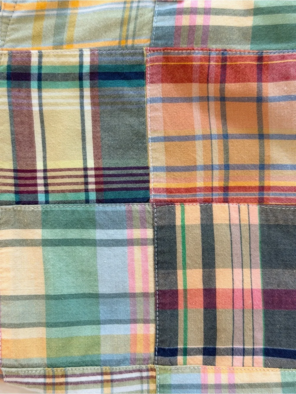 Vtg 90s Y2K J Crew Mens Patchwork Rainbow Madras Plaid Shorts Cotton trending